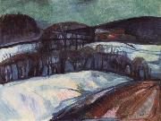 Edvard Munch The red house in the snow painting